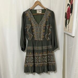 Savannah Jane Green Boho Long Sleeve Dress a274